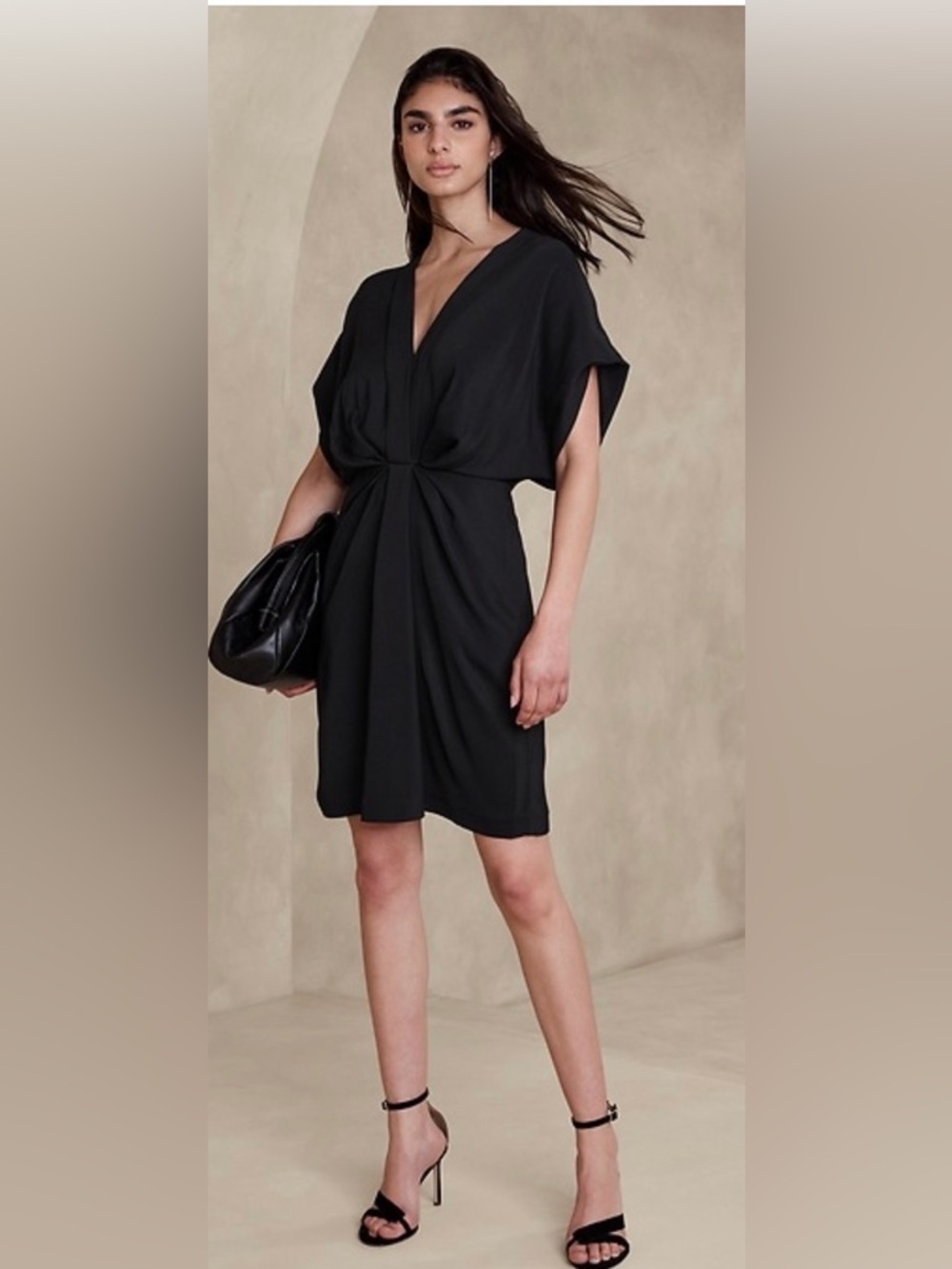 Banana Republic Black Twist-Front V-Neck Mini Dress
